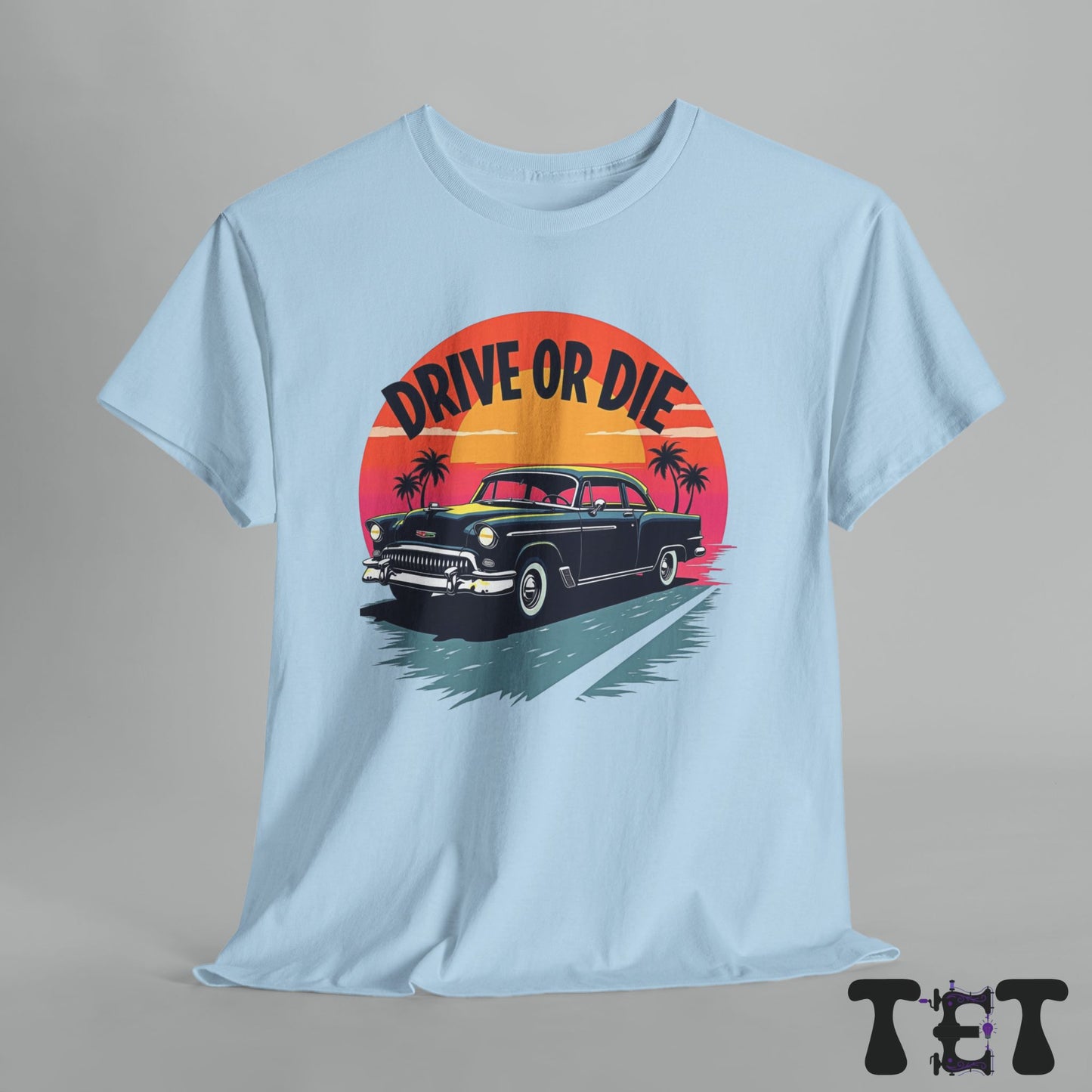 Drive or Die Unisex Heavy Cotton Tee - Retro Car Graphic Tee for Road Trip Lovers