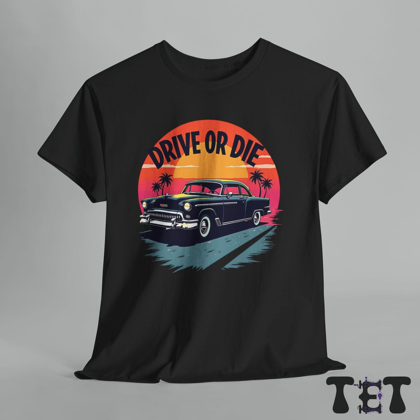 Drive or Die Unisex Heavy Cotton Tee - Retro Car Graphic Tee for Road Trip Lovers