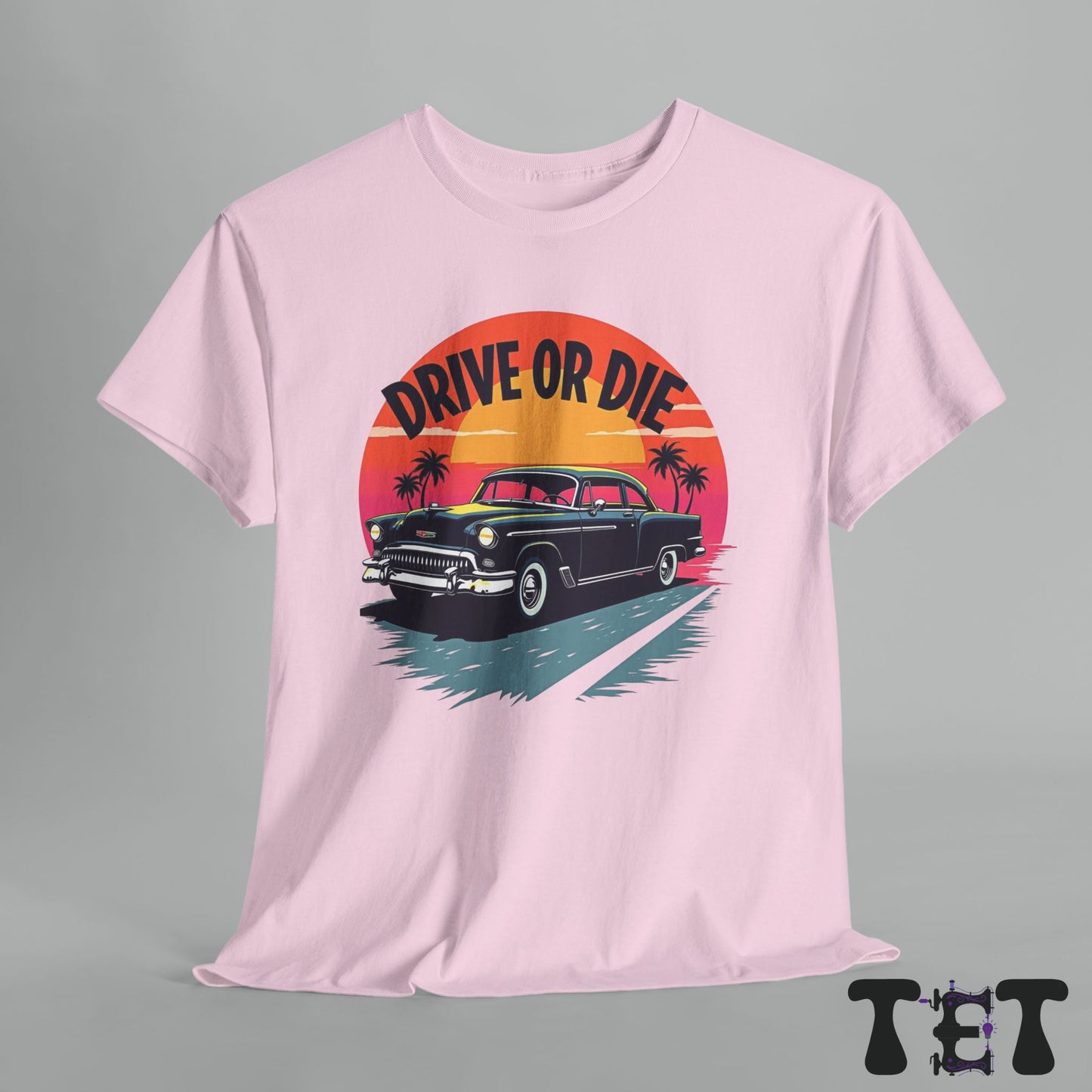 Drive or Die Unisex Heavy Cotton Tee - Retro Car Graphic Tee for Road Trip Lovers