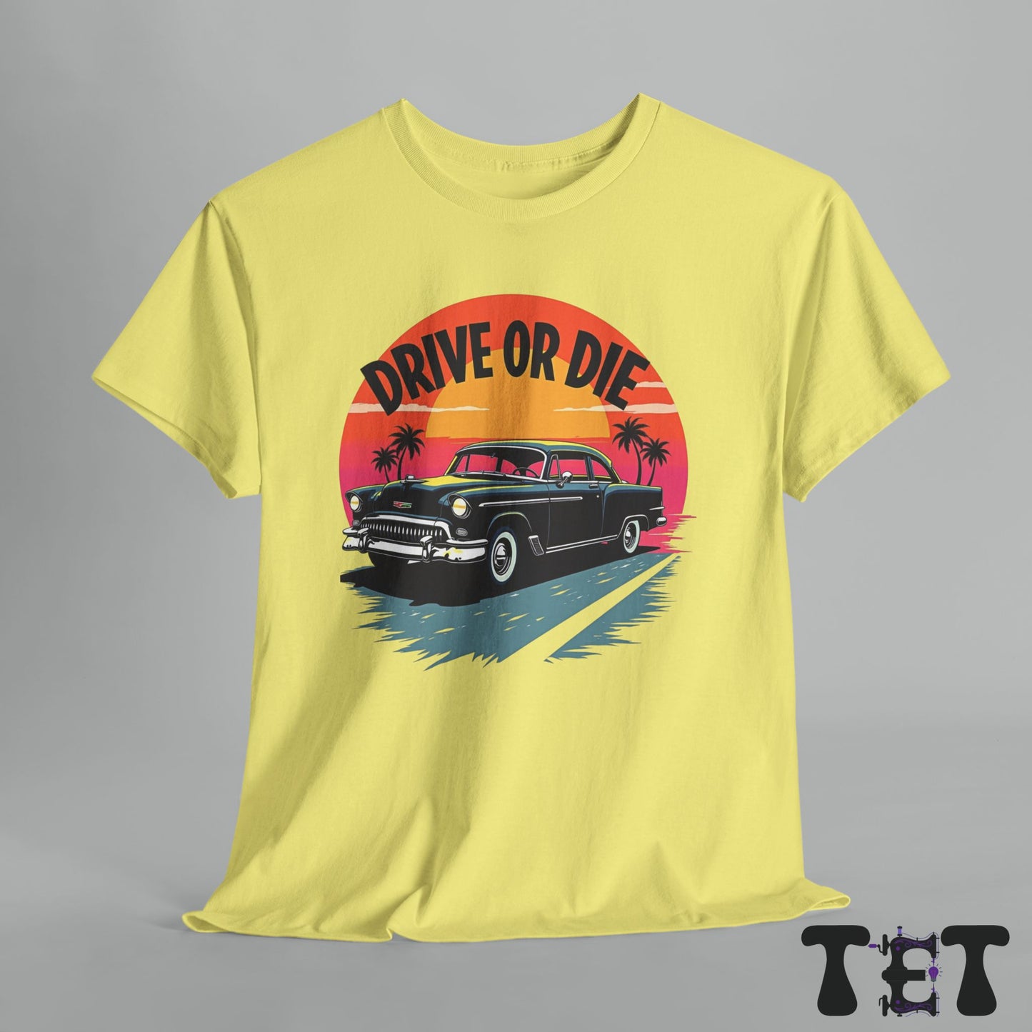 Drive or Die Unisex Heavy Cotton Tee - Retro Car Graphic Tee for Road Trip Lovers