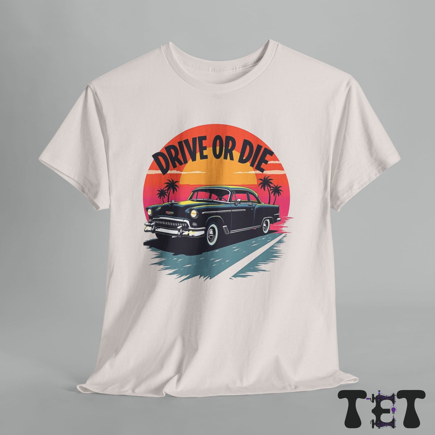 Drive or Die Unisex Heavy Cotton Tee - Retro Car Graphic Tee for Road Trip Lovers