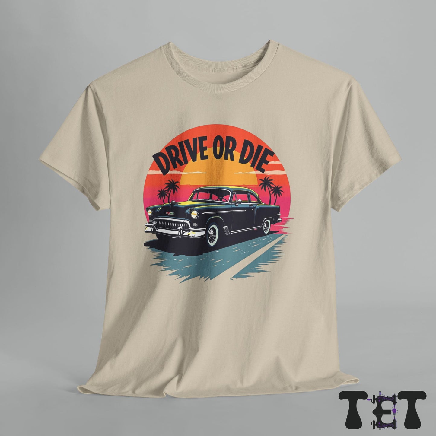 Drive or Die Unisex Heavy Cotton Tee - Retro Car Graphic Tee for Road Trip Lovers