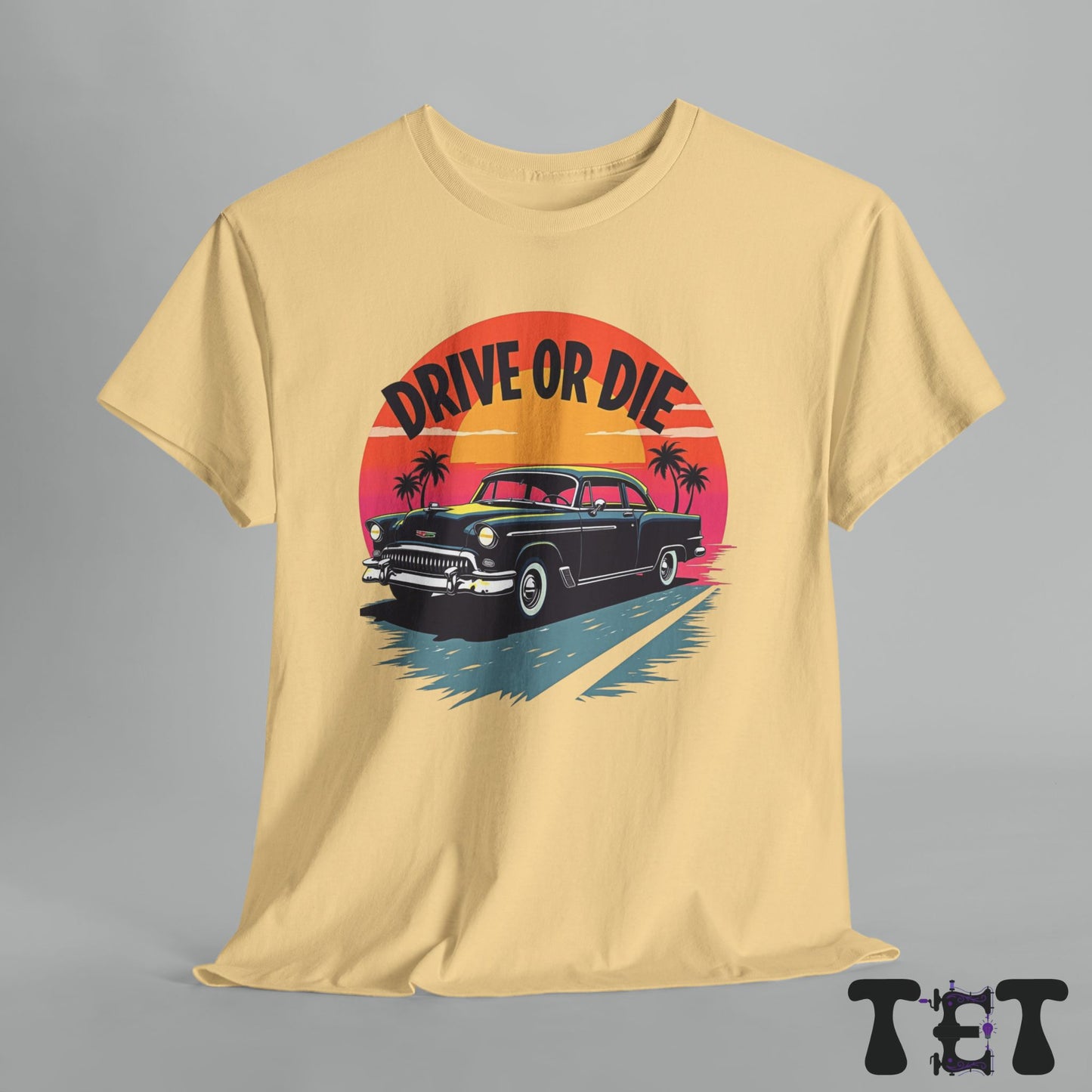 Drive or Die Unisex Heavy Cotton Tee - Retro Car Graphic Tee for Road Trip Lovers