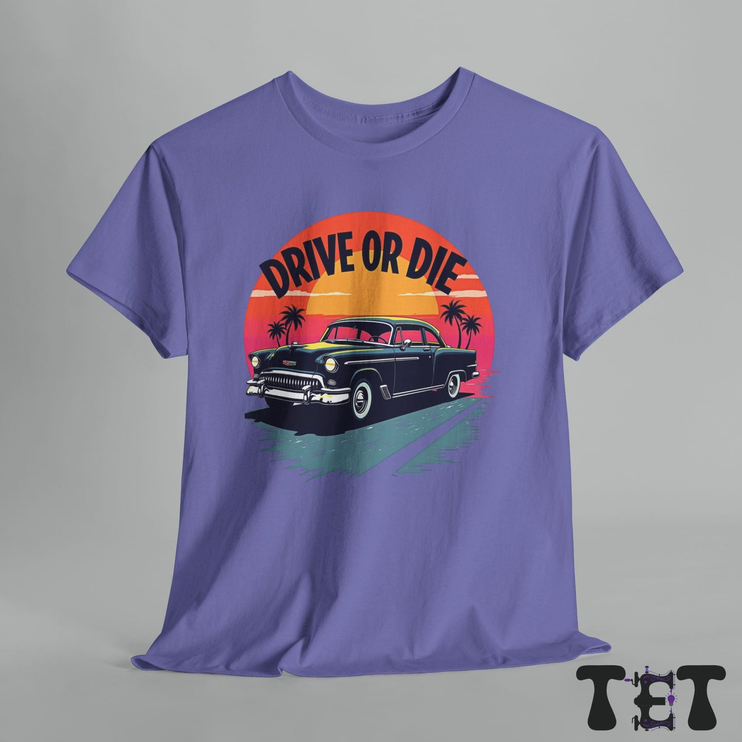 Drive or Die Unisex Heavy Cotton Tee - Retro Car Graphic Tee for Road Trip Lovers