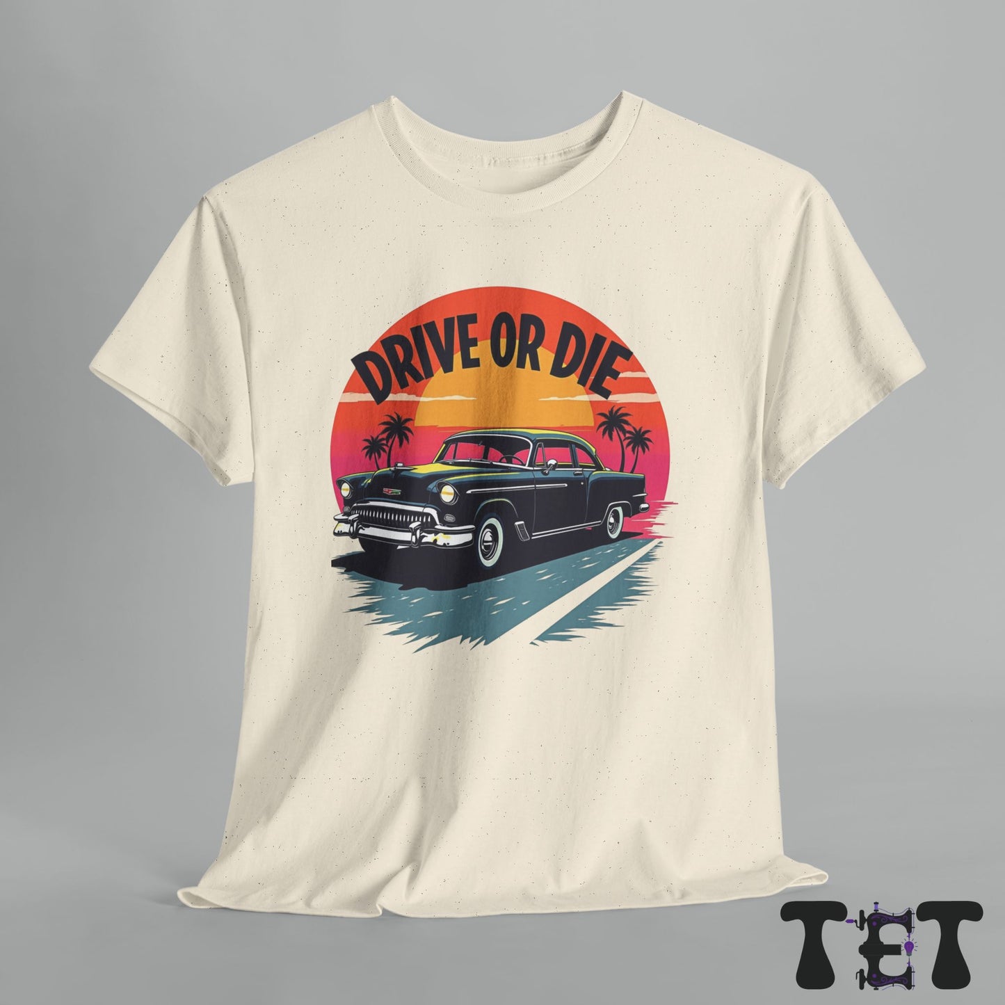 Drive or Die Unisex Heavy Cotton Tee - Retro Car Graphic Tee for Road Trip Lovers